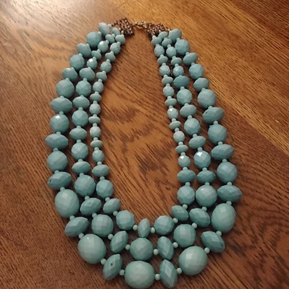 Triple Row Turquoise Colored Bead Necklace